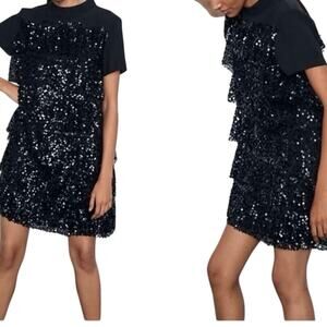 New ZARA Sequin Tiered Cocktail Party Holiday Dress Women’s Sz M